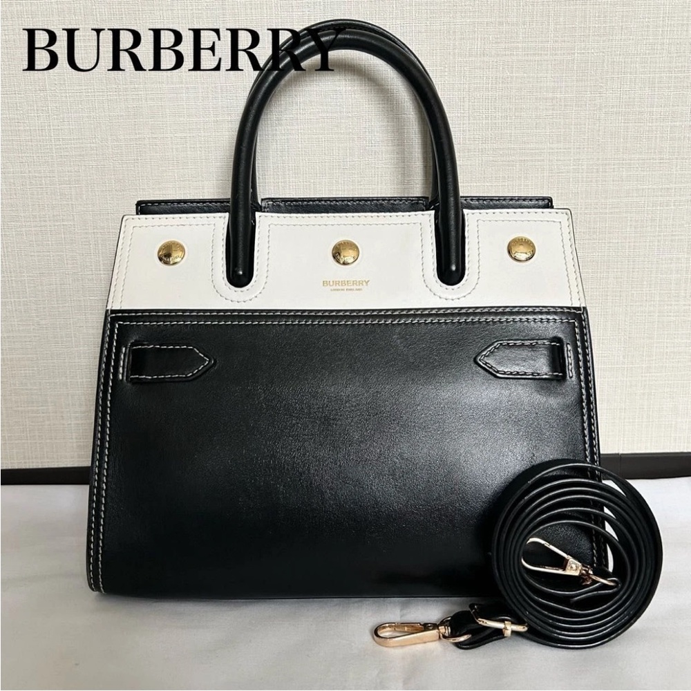 Burberry Black and White Satchel with Gold Accents